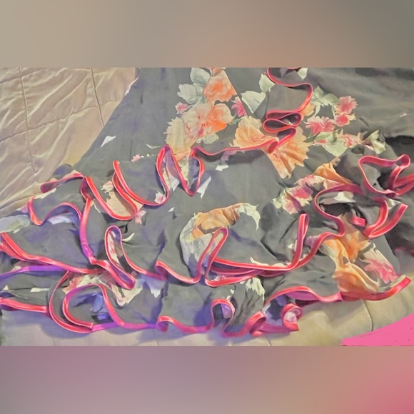 Slate & Magenta Floral Flamenco Dress Handmade in Spain-zipper,v-neck,longsleeve - Picture 12 of 16